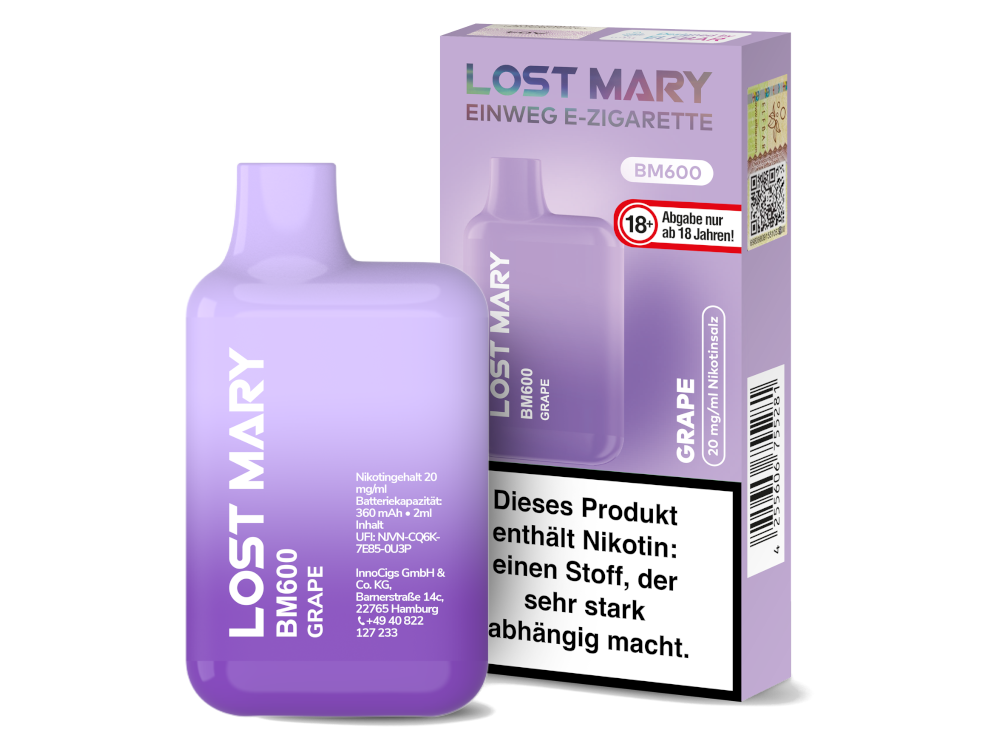 Lost Mary - BM600 Einweg E-Zigarette mit 20 mg/ml Nikotin in verschiedenen Geschmacksrichtungen